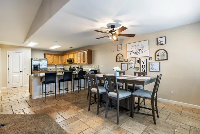 a view of a dining area with furniture