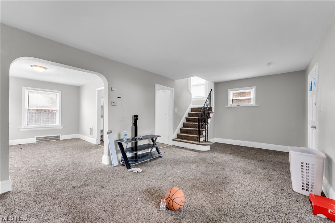 909 Stevenson Road Cleveland, OH 44110 - Photo 8 of 24 Workout area featuring a wealth of natural light and carpet floors
