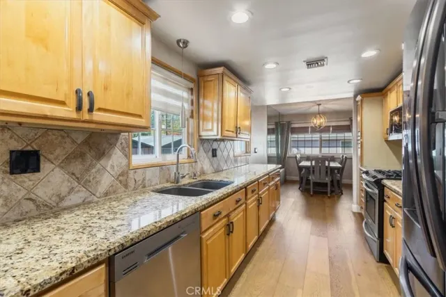 a kitchen with lots of counter top space