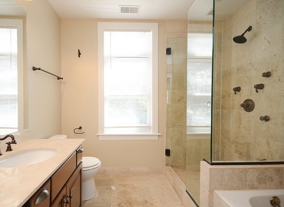 245 North Northwest Highway Park Ridge, IL 60068 - Photo 6 of 15 a bathroom with a granite countertop sink toilet and shower