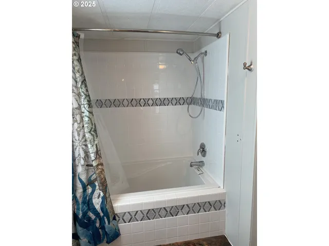 a bathroom with a bathtub and a shower