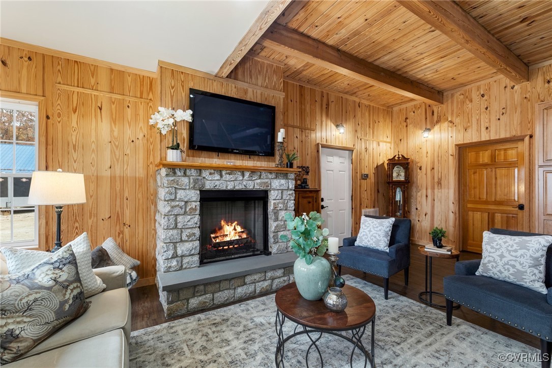 3798 Riddles Bridge Road Goochland, VA 23063 - Photo 6 of 31 a living room with furniture a flat screen tv and a fireplace