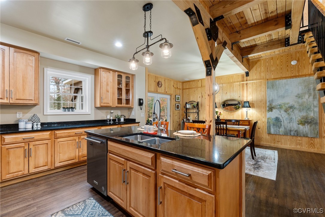 3798 Riddles Bridge Road Goochland, VA 23063 - Photo 9 of 31 a kitchen with stainless steel appliances granite countertop a sink a stove and a wooden floors