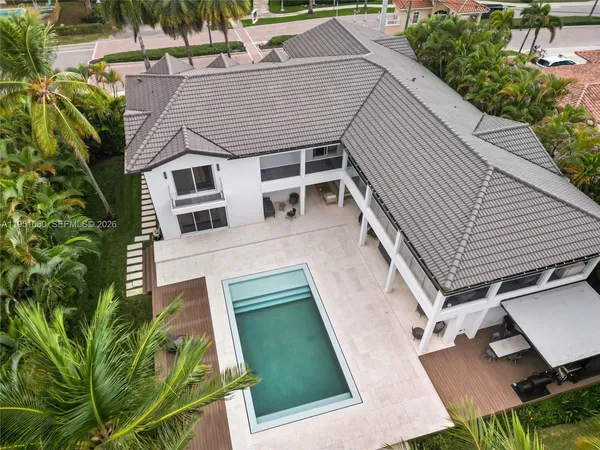 a aerial view of a house with a garden