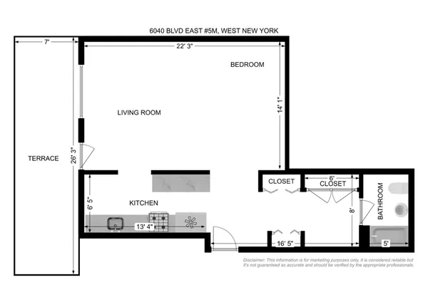 $2,000 | 6040 Boulevard East, Unit 5M, West New York, NJ 07093