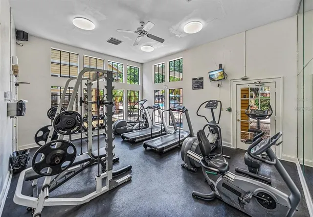 a view of a room with gym equipment