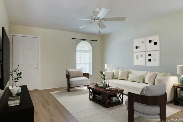 a living room with furniture