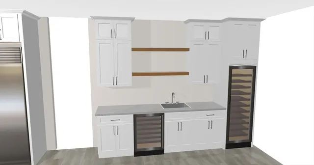 a bathroom with a sink a potted plant and a window