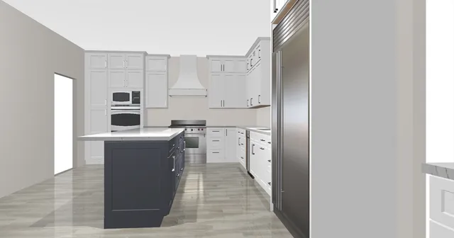 a kitchen with cabinets and stainless steel appliances