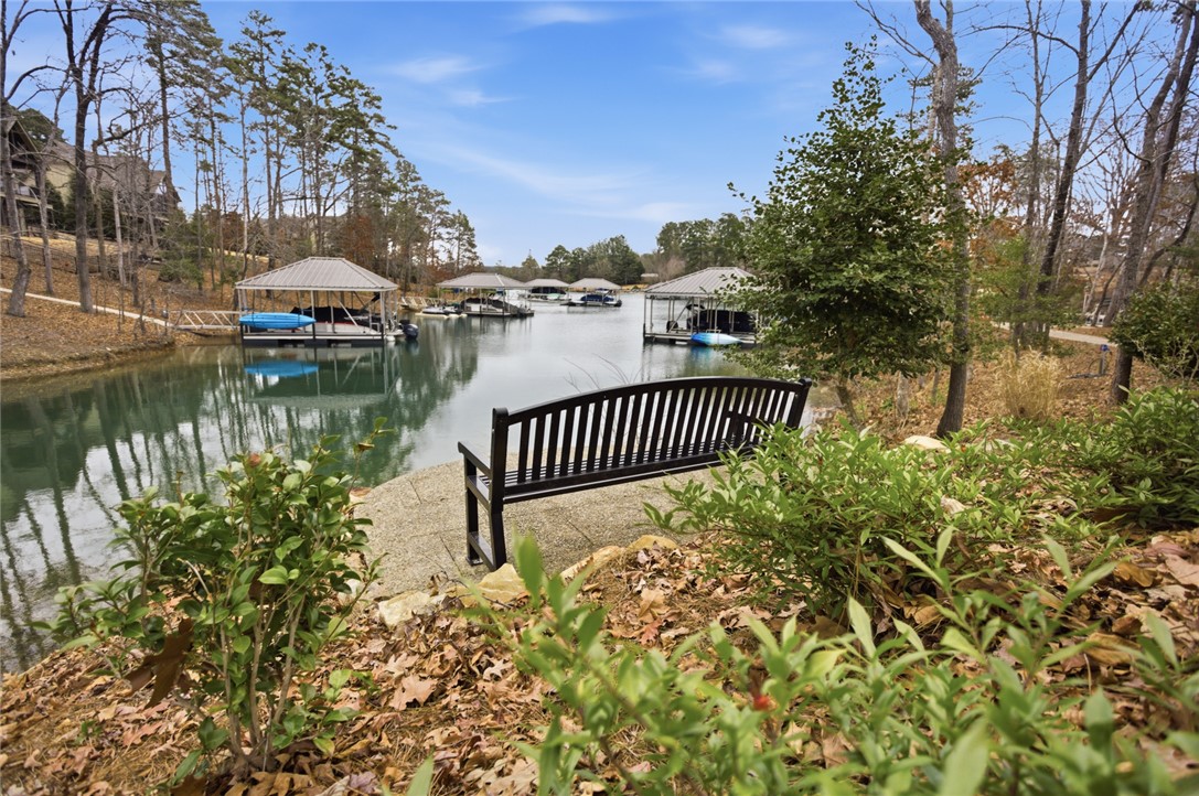 412 Walking Fern Way Seneca, SC 29672 - Photo 34 of 45 This serene waterfront view captures covered boat slips along the calm tranquil waters.