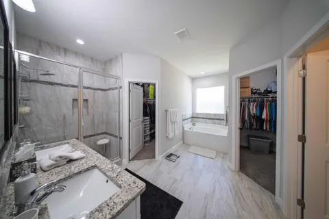 a bathroom with a bathtub