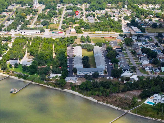 an aerial view of a city with houses