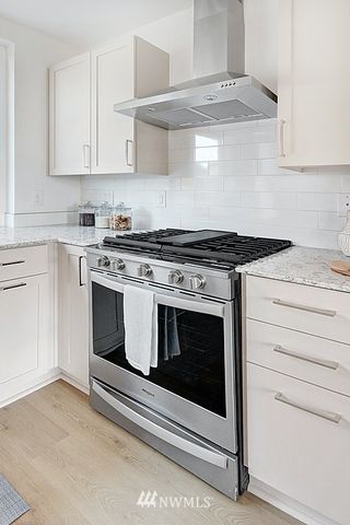 a stove top oven sitting inside of a kitchen