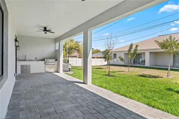a view of a porch with a backyard