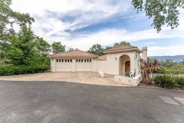 a view of a house with a yard and garage