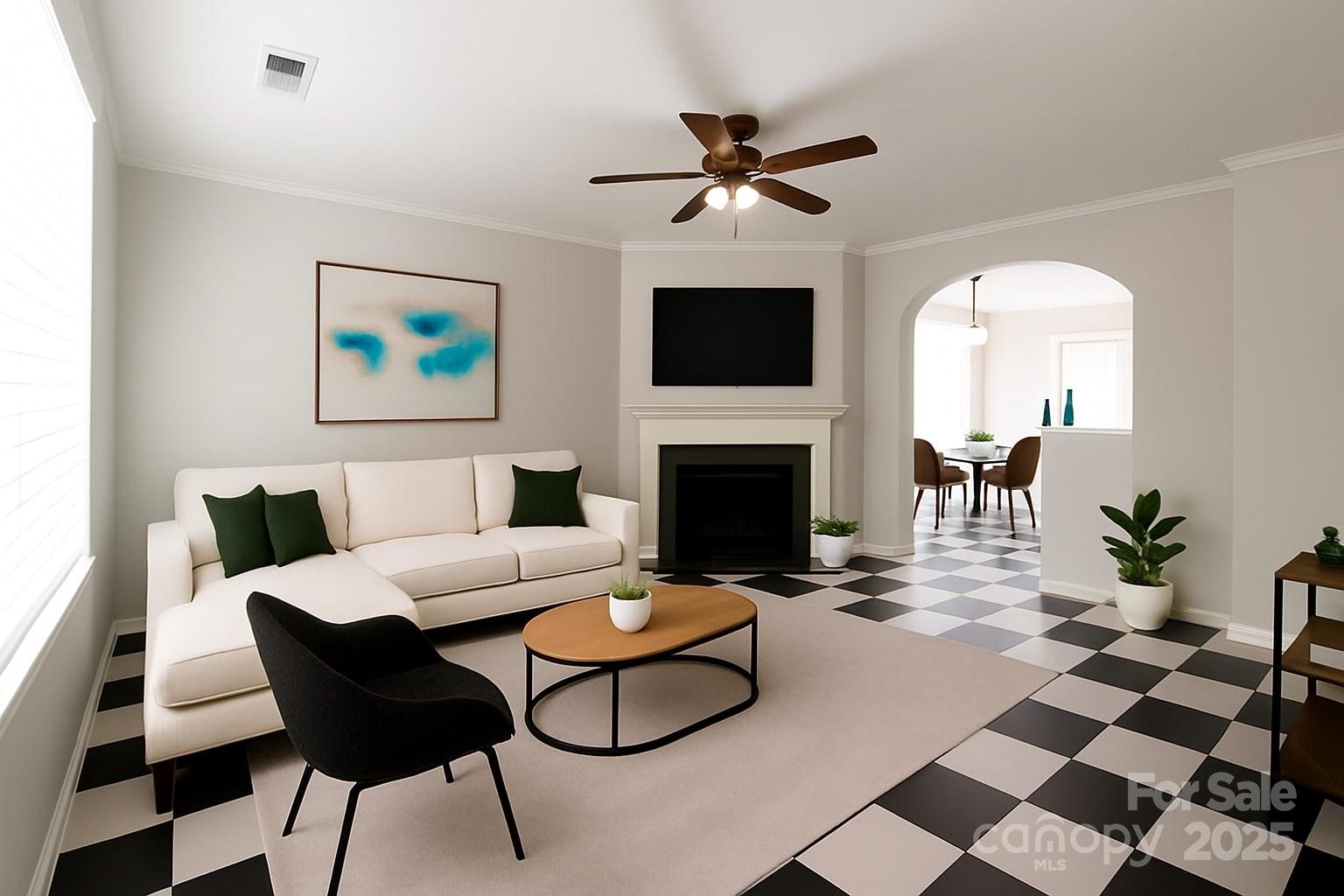 1107 Sienna Sand Way Fort Mill, SC 29708 - Photo 4 of 31 a living room with furniture a fireplace and a flat screen tv