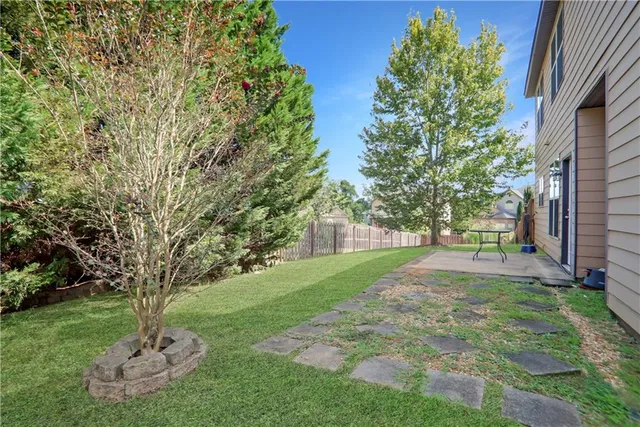 a tree in the middle of a garden