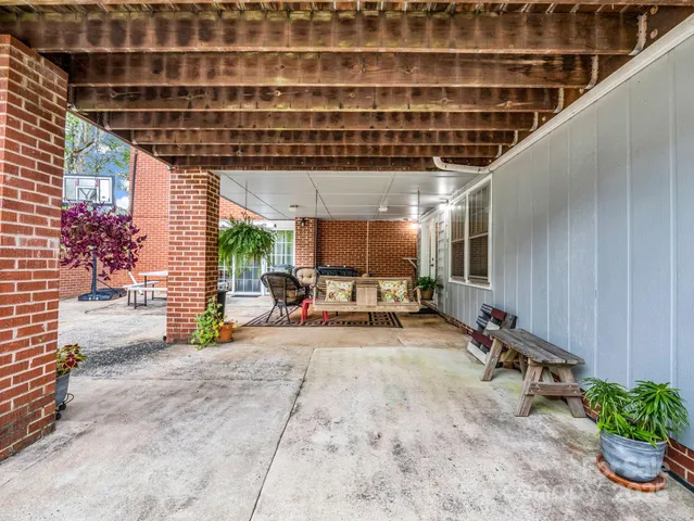 a building outdoor space with patio furniture