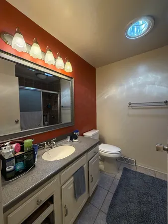 a bathroom with a sink double vanity and a toilet