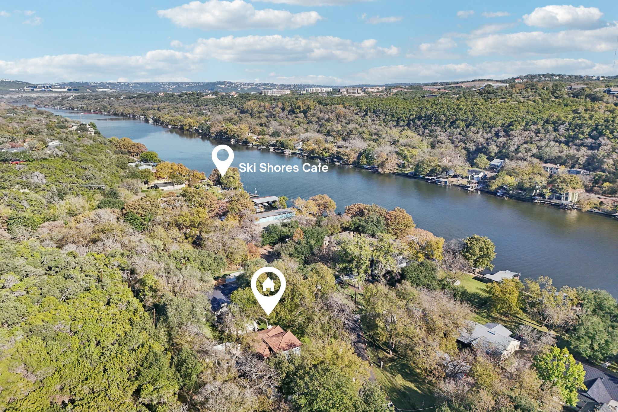 2706 Pearce Road Austin, TX 78730 - Photo 34 of 37 an aerial view of a house with a lake view
