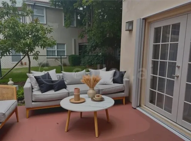 a view of backyard with green space