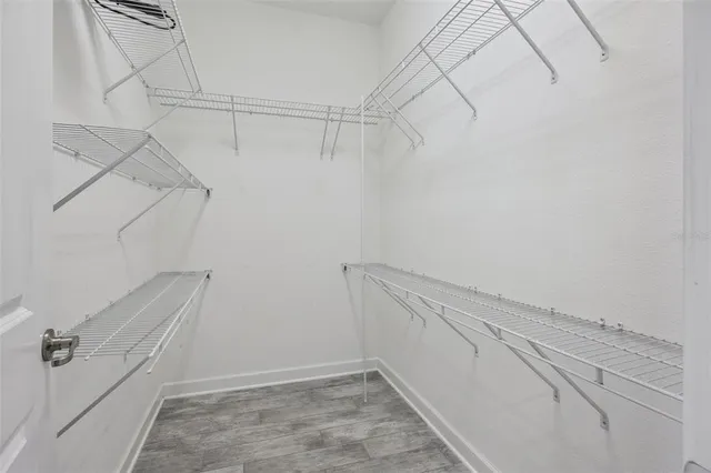 a view of a room with racks on the wall