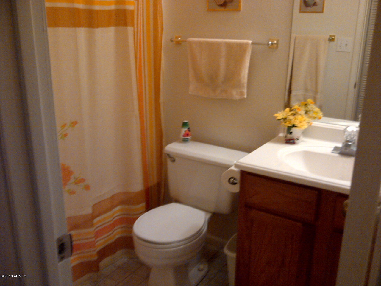 830 South Dobson Road, Unit 63 Mesa, AZ 85202 - Photo 5 of 9 a bathroom with a sink a toilet and shower curtain