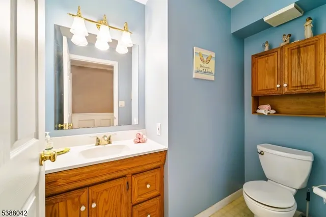 a bathroom with a sink a toilet and mirror