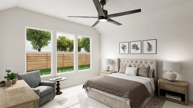 a bedroom with a bed and a cabinets