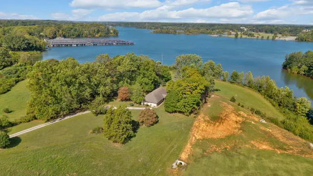 a view of a lake with a city