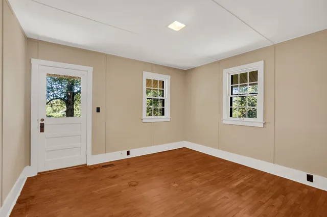 a view of a lake with a city