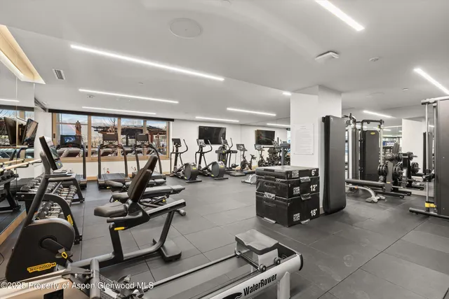 a view of a room with gym equipment