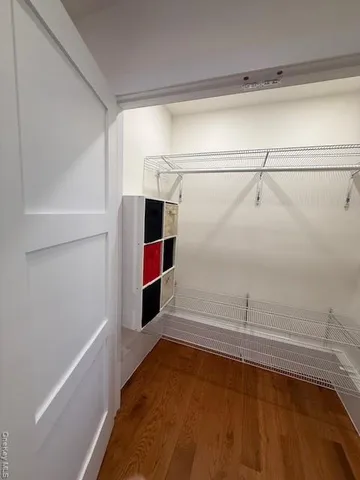 a view of walk in closet with empty racks