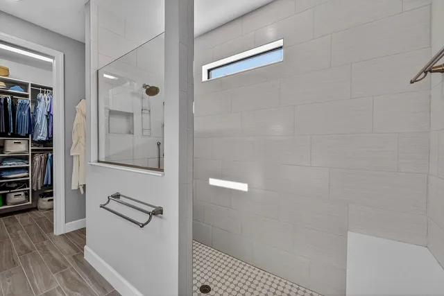 a bathroom with a shower