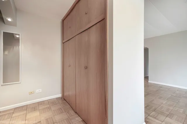 a view of a room with a window