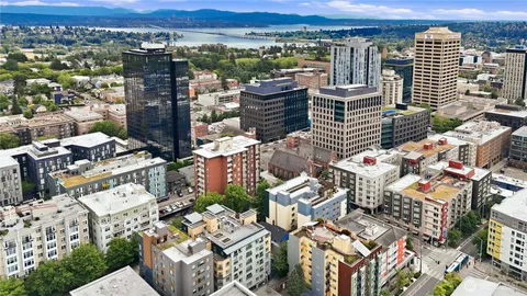 an aerial view of a city with lots of residential buildings