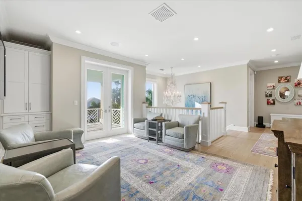 a view of roof with floor to ceiling window and wooden floor