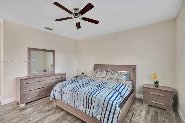 a bedroom with a bed and a dresser