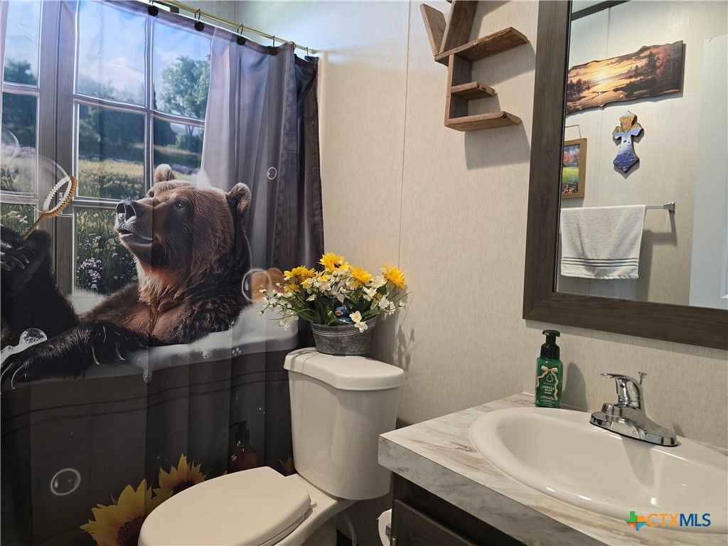 412 Coryell City Road Gatesville, TX 76528 - Photo 19 of 34 a bathroom with a sink mirror and toilet