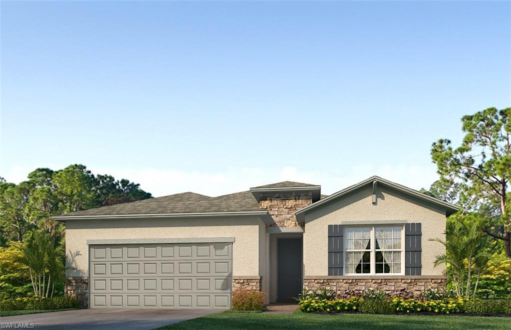 17773 Shade Tree Loop Punta Gorda, FL 33982 - Photo 1 of 44 View of front of house with stone siding, a garage, concrete driveway, and stucco siding