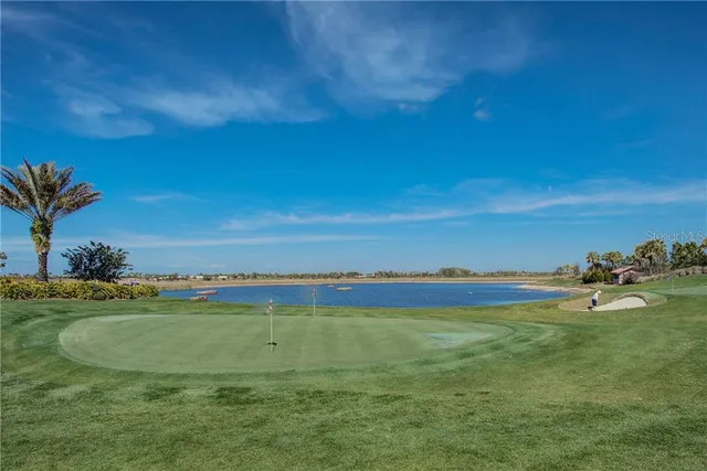 a view of an ocean and a yard