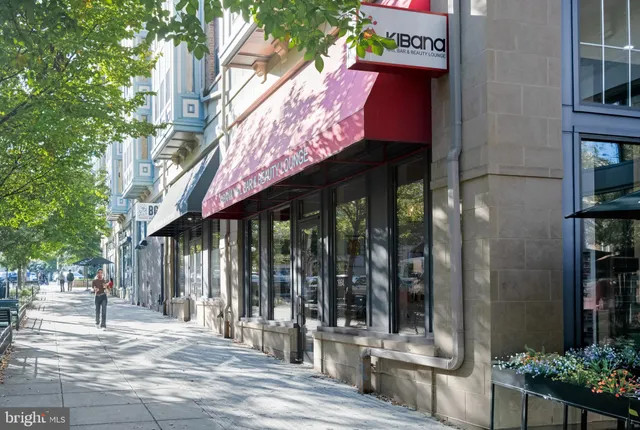 a view of a brick building with a large window