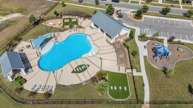 aerial view of a house with swimming pool