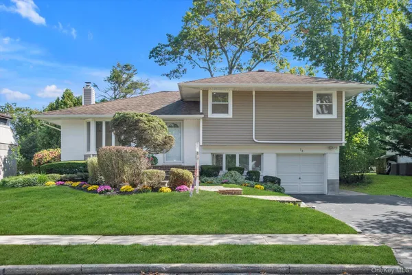 a front view of house with yard and green space