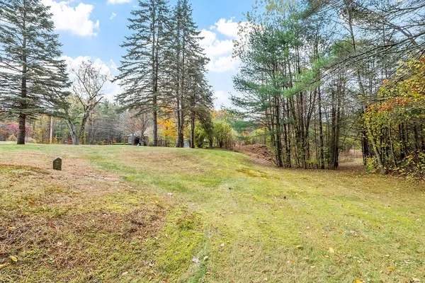 a backyard of a house with large trees