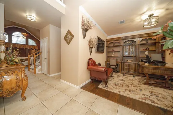 a living room with furniture
