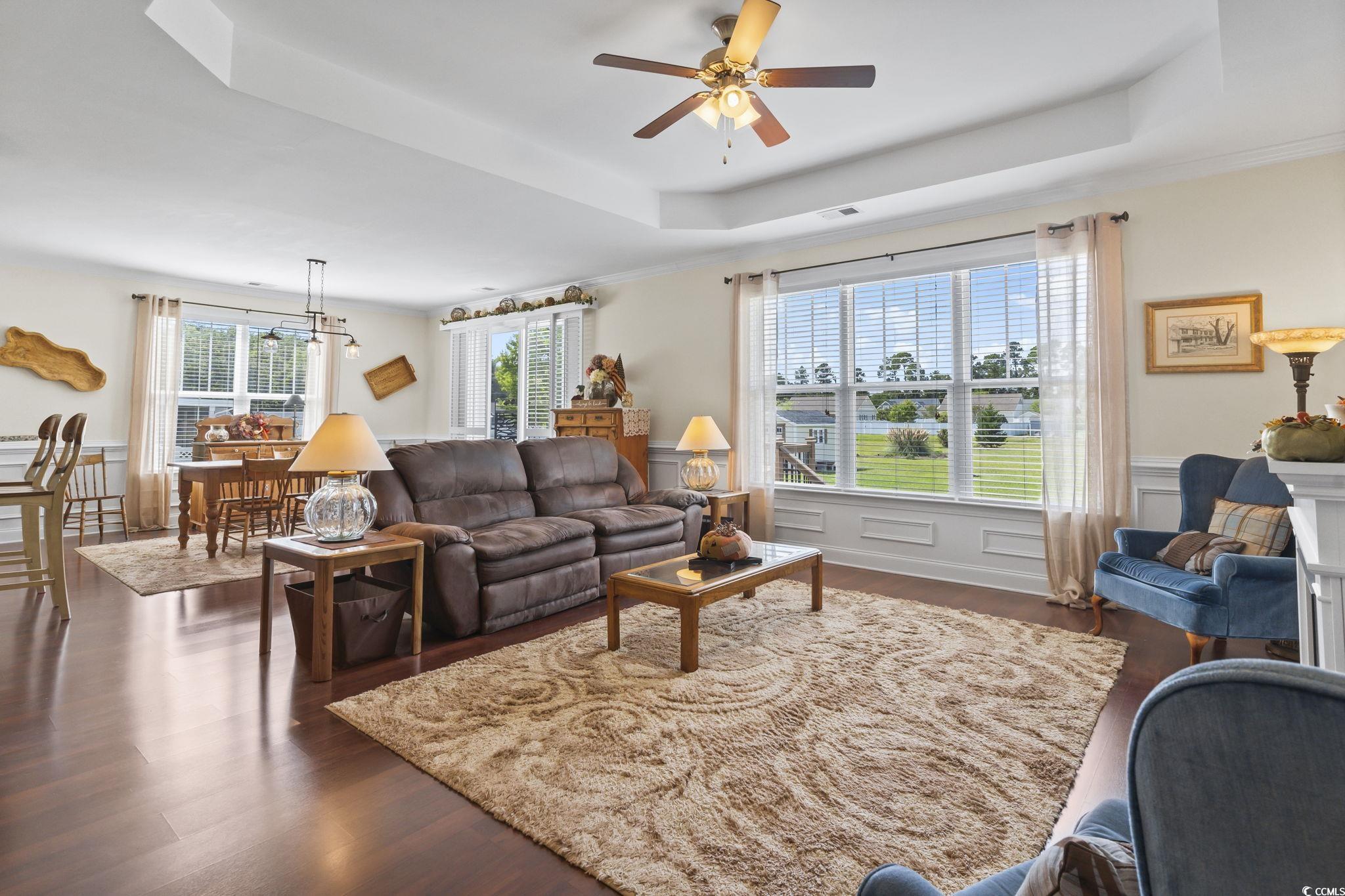 120 Stonehinge Court Conway, SC 29526 - Photo 13 of 31 Living room with ceiling fan, a raised ceiling, da