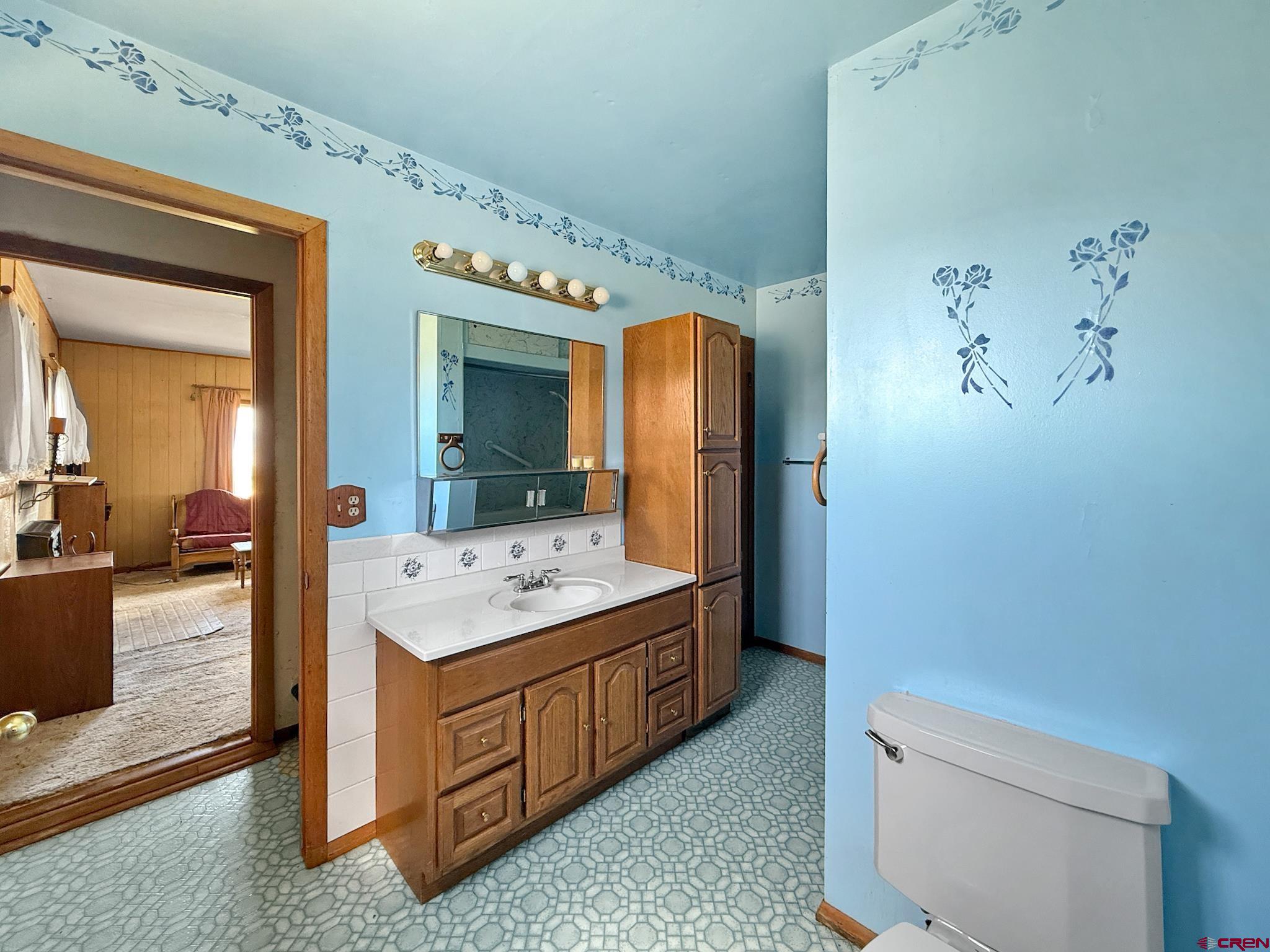 34706 Fruitland Mesa Road Crawford, CO 81415 - Photo 19 of 45 a bathroom with a sink a toilet and mirror
