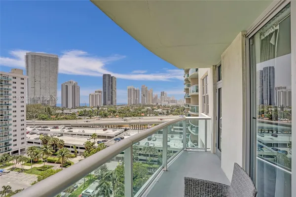 a view of a city from a balcony