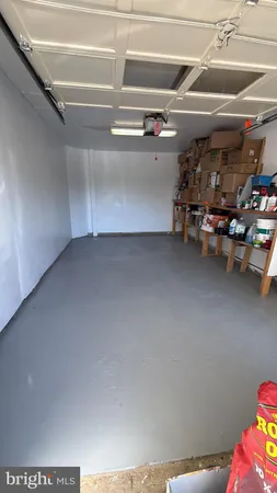 a view of a garage with storage